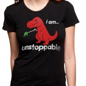 Goodie Two Sleeves Women’s Black “I am Unstoppable” Dinosaur Print T-shirt SizeL
